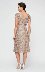 Plus Cocktail Dress in Rosette Lace with Cap Sleeves