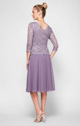 Tea-Length Dress with Sequin Lace Bodice & Chiffon Skirt