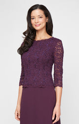 Petite Long Gown with Sequin Lace Bodice & Chiffon Skirt