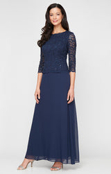 Long Gown with Sequin Lace Bodice & Chiffon Skirt