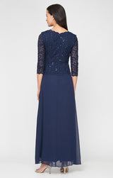 Petite Long Gown with Sequin Lace Bodice & Chiffon Skirt