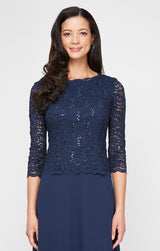 Petite Long Gown with Sequin Lace Bodice & Chiffon Skirt