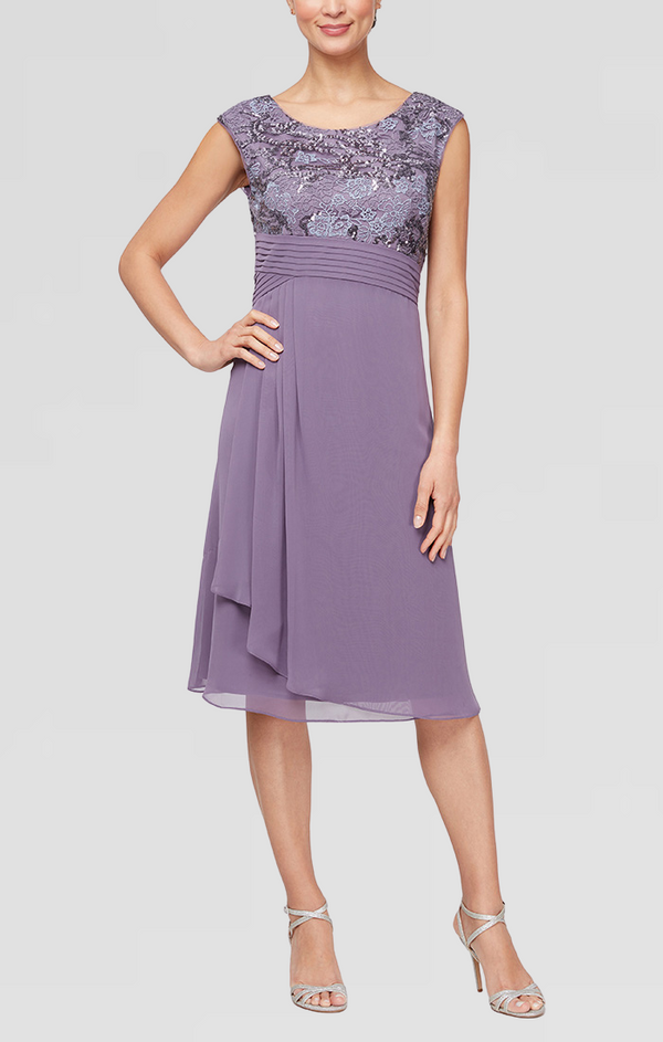 Embroidered A-Line Dress with Pleated Waist Detail