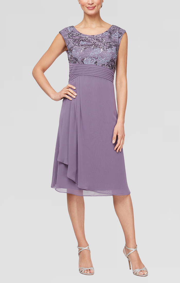 Embroidered A-Line Dress with Pleated Waist Detail