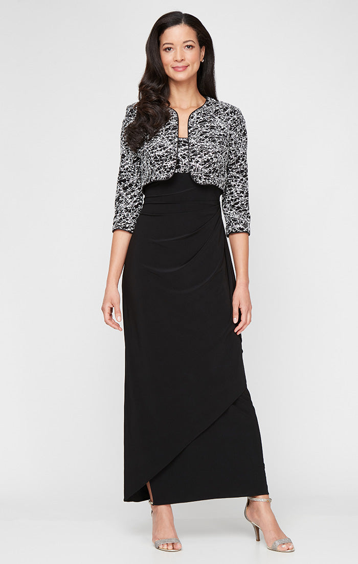 Petite Long Empire Waist Bolero Jacket Dress with Side Ruched Skirt