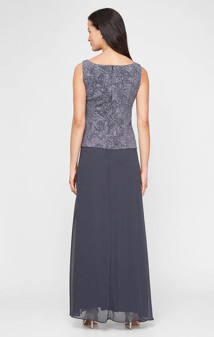 Petite Glitter Jacquard Knit Jacket Dress with Mandarin Neckline