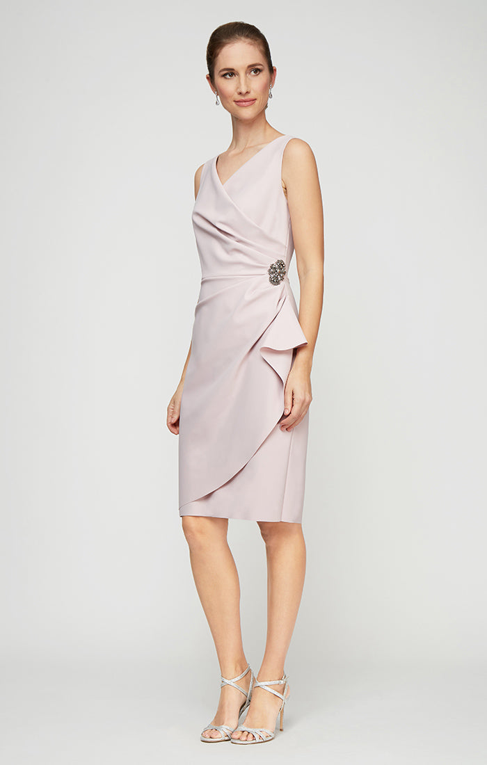 Contour Short Cocktail Dress with Ruffle Skirt & Beaded Detail at Hip