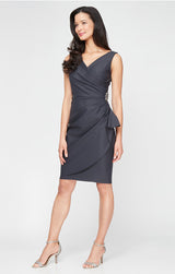 Petite Side Ruched Contour Collection Dress with Surplice Neckline & Beaded Detail at Hip