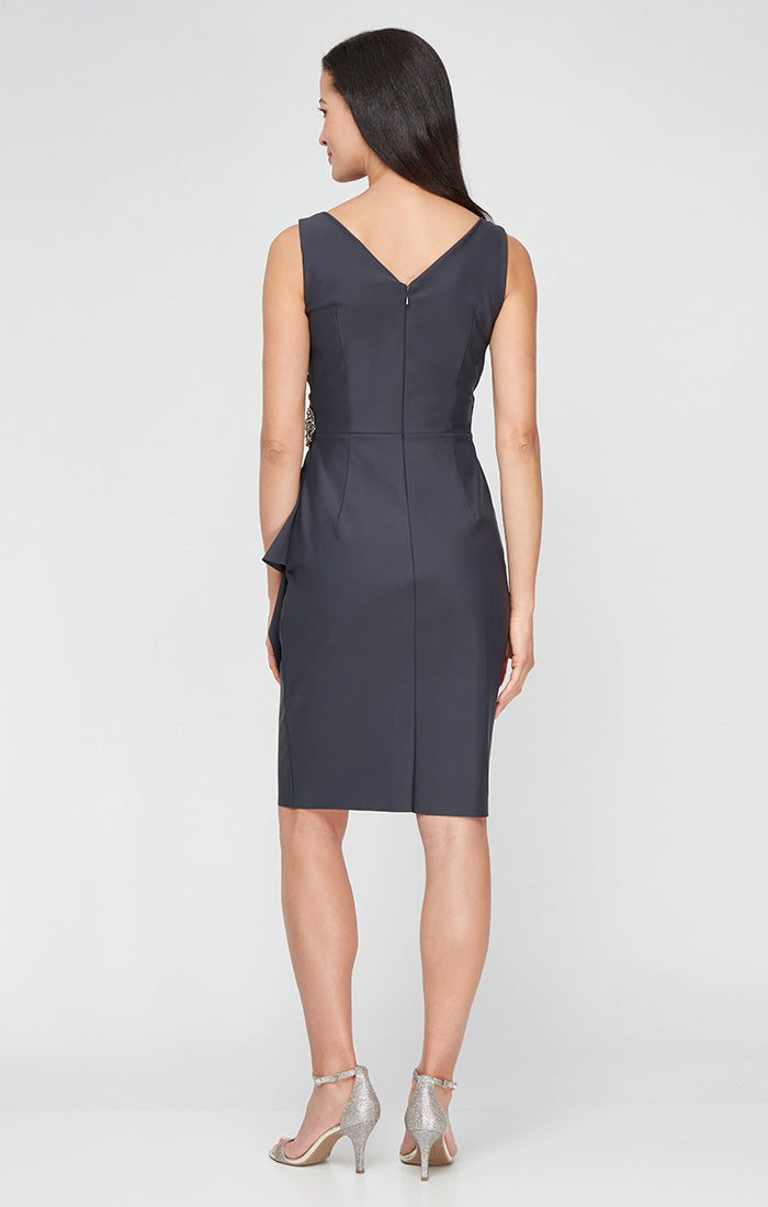 Petite Side Ruched Contour Collection Dress with Surplice Neckline & Beaded Detail at Hip