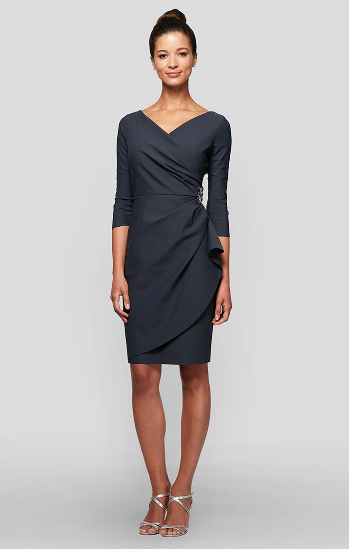 Petite Contour Collection Surplice Sheath Dress with Beaded Hip Detail