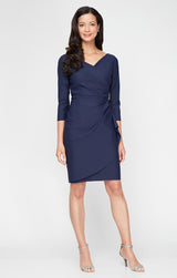Petite Contour Collection Surplice Sheath Dress with Beaded Hip Detail