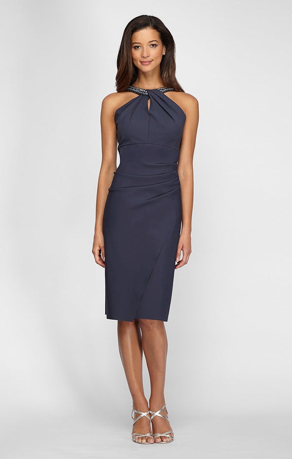 Sheath Contour Dress with Embellished Halter Style Neckline