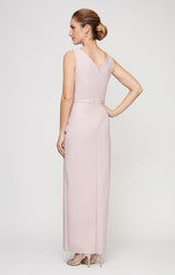 Sleeveless Contour Sheath Gown with Surplice Neckline & Beaded Detail at Hip