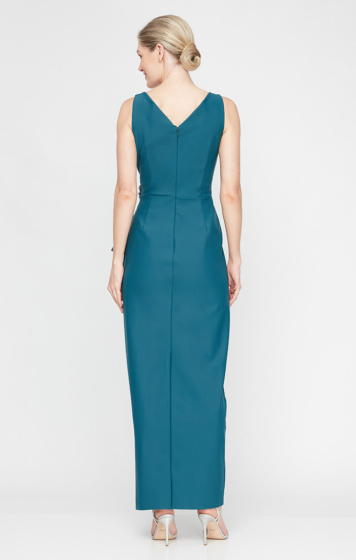 Sleeveless Contour Sheath Gown with Cascade Detail Skirt and Beaded Hip Detail