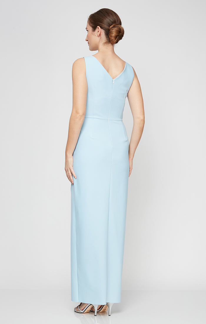 Sleeveless Contour Sheath Gown with Surplice Neckline & Beaded Detail at Hip