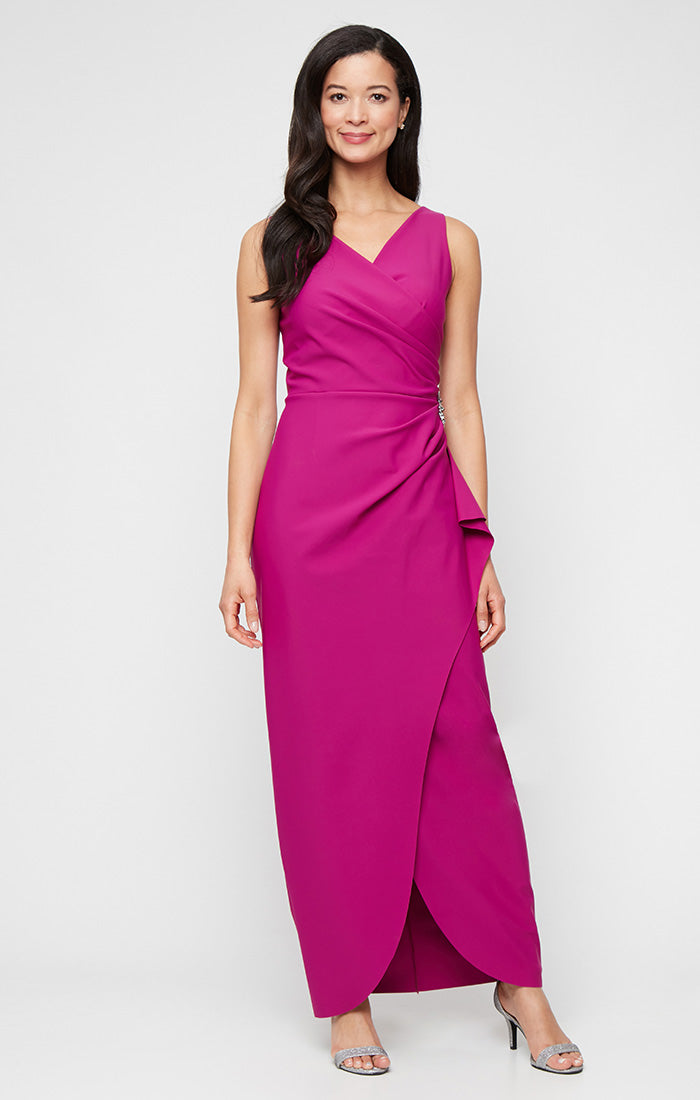 Sleeveless Contour Sheath Gown with Cascade Detail Skirt and Beaded Hip Detail