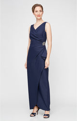 Sleeveless Contour Sheath Gown with Cascade Detail Skirt and Beaded Hip Detail