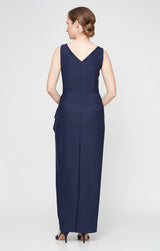 Sleeveless Contour Sheath Gown with Cascade Detail Skirt and Beaded Hip Detail
