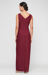 Sleeveless Contour Sheath Gown with Cascade Detail Skirt and Beaded Hip Detail