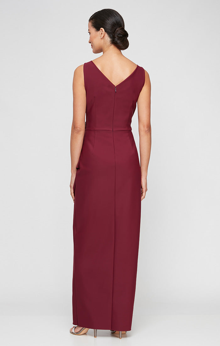 Sleeveless Contour Sheath Gown with Cascade Detail Skirt and Beaded Hip Detail