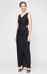 Sleeveless Contour Sheath Gown with Cascade Detail Skirt and Beaded Hip Detail