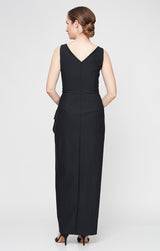 Sleeveless Contour Sheath Gown with Cascade Detail Skirt and Beaded Hip Detail