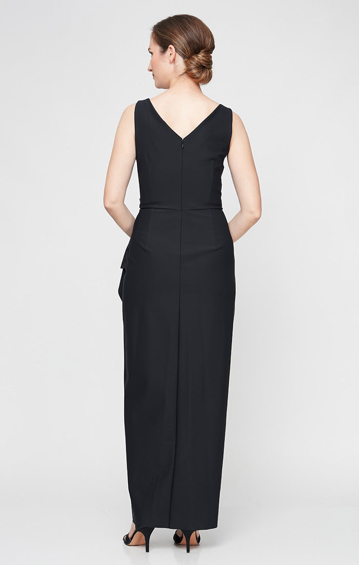 Sleeveless Contour Sheath Gown with Cascade Detail Skirt and Beaded Hip Detail