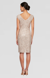 Petite Short V-Neck Sheath Dress With Cap Sleeves and Cording Detail
