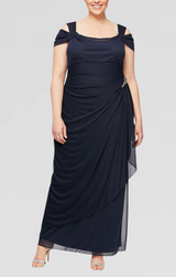 Plus Cold Shoulder Mesh Dress with Cowl Neckline