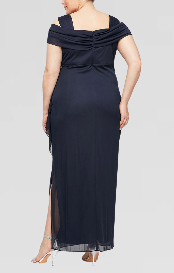 Plus Cold Shoulder Mesh Dress with Cowl Neckline