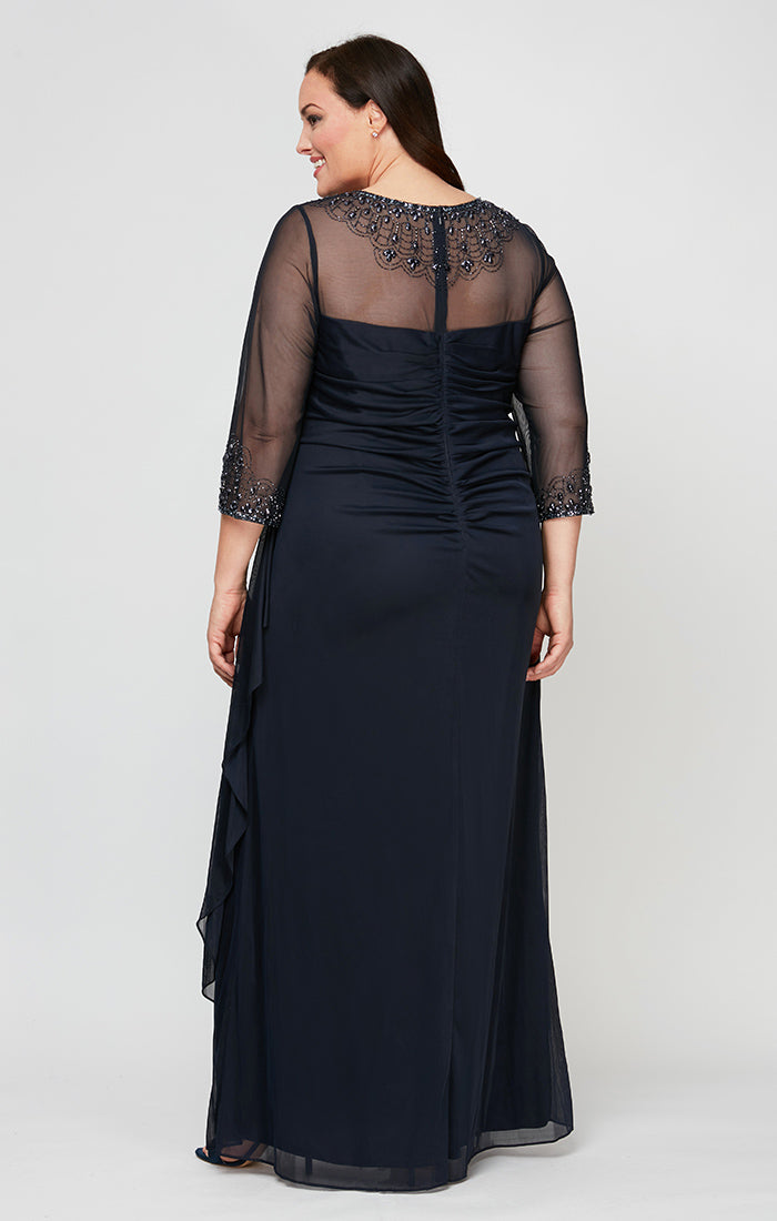 Plus A-Line Mesh Gown with Beaded Illusion Sweetheart Neckline