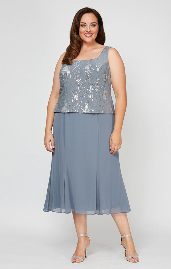 Plus Tea-Length Firework Sequin Jacket Dress