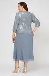 Plus Tea-Length Firework Sequin Jacket Dress