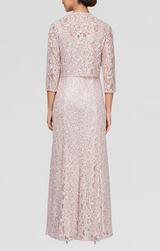 Regular - Long A-Line Jacket Dress With Illusion Cascade Jacket and Sequin Detail