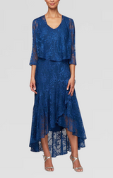 Tea-Length Chiffon Jacket Dress with High/Low Tulip Hem Skirt