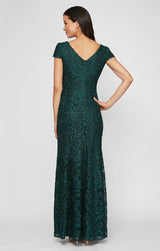 Petite V-Neck Fit & Flare Corded Lace Gown