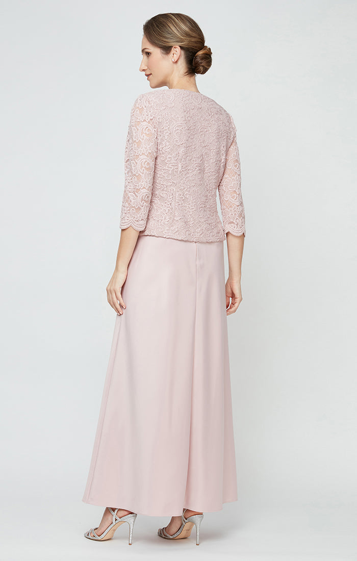 Petite Glitter Lace & Satin Jacket Dress with Open Jacket