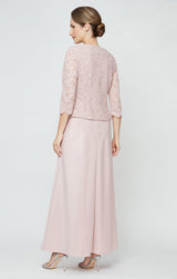 Glitter Lace & Satin Jacket Dress with Open Jacket