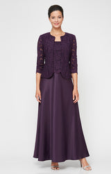 Petite Glitter Lace & Satin Jacket Dress with Open Jacket