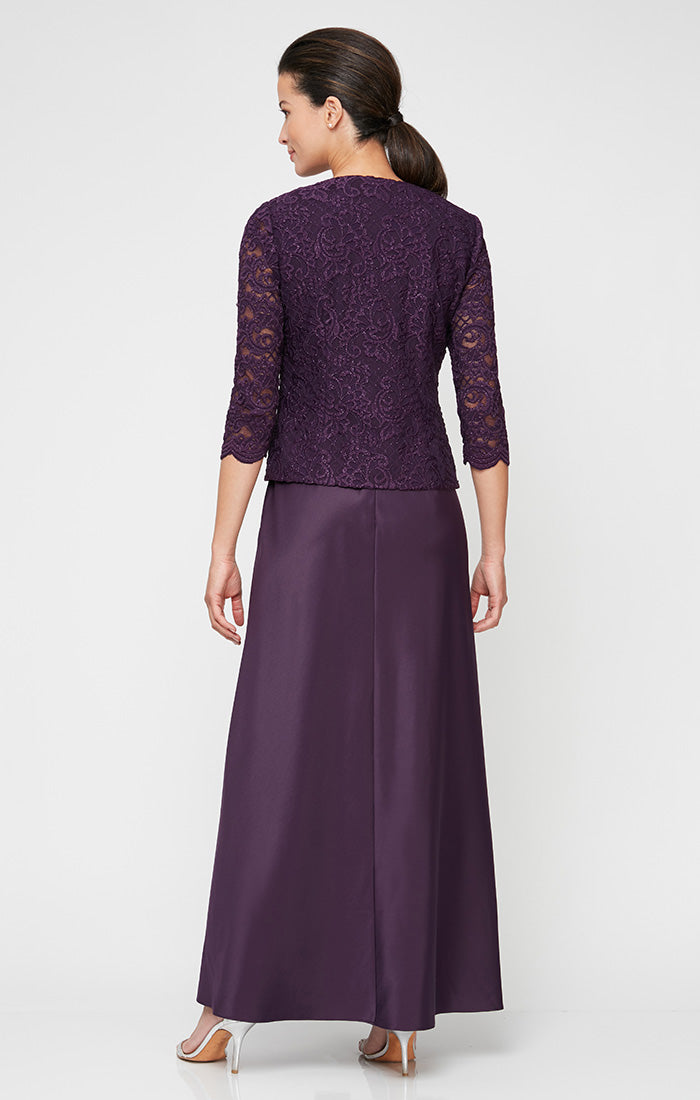 Glitter Lace & Satin Jacket Dress with Open Jacket