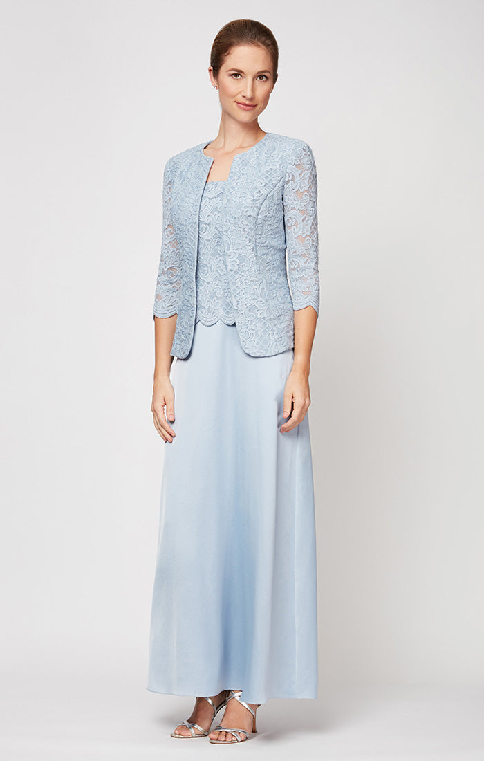 Glitter Lace & Satin Jacket Dress with Open Jacket