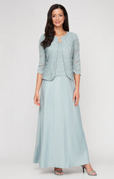 Plus Glitter Lace & Satin Jacket Dress with Open Jacket