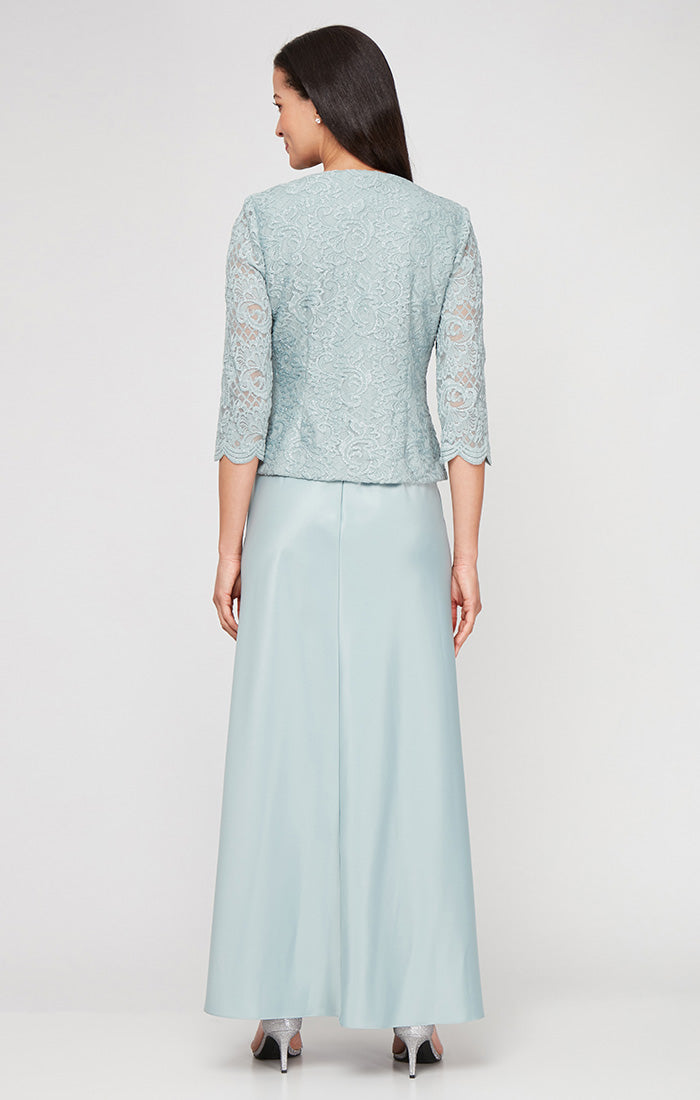 Plus Glitter Lace & Satin Jacket Dress with Open Jacket