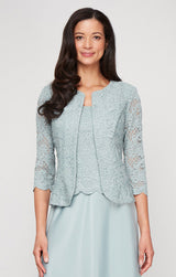 Petite Glitter Lace & Satin Jacket Dress with Open Jacket
