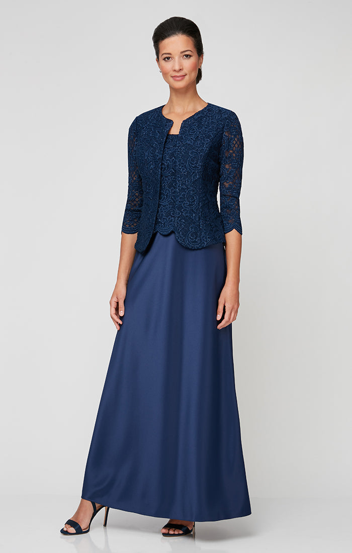 Petite Glitter Lace & Satin Jacket Dress with Open Jacket