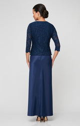 Petite Glitter Lace & Satin Jacket Dress with Open Jacket