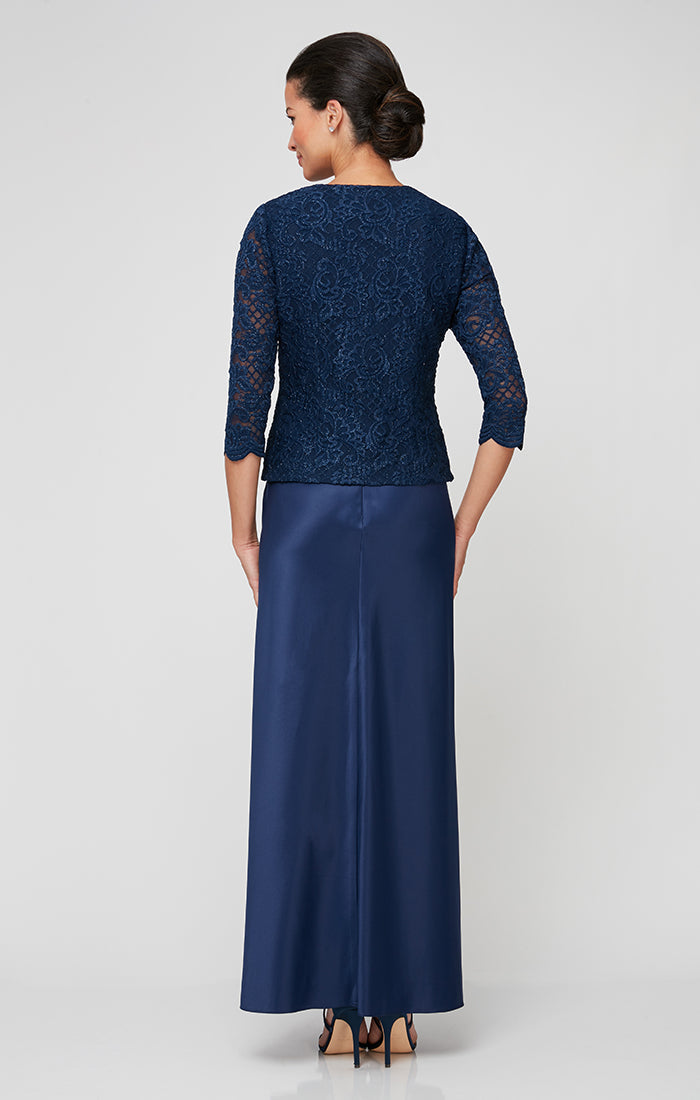 Glitter Lace & Satin Jacket Dress with Open Jacket