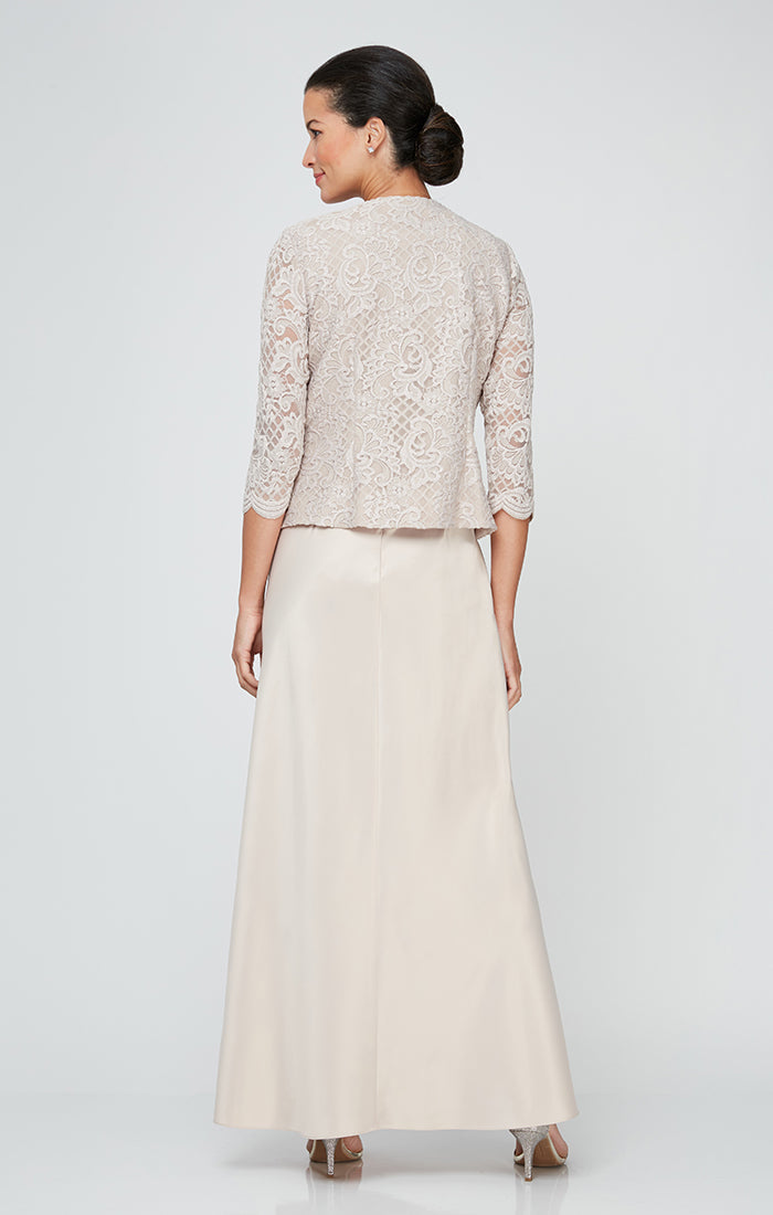 Glitter Lace & Satin Jacket Dress with Open Jacket