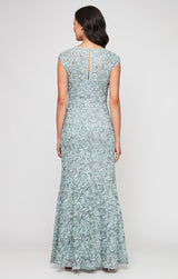 Long Soutache Sweetheart Neckline Dress with Cap Sleeves and Tulle Shawl