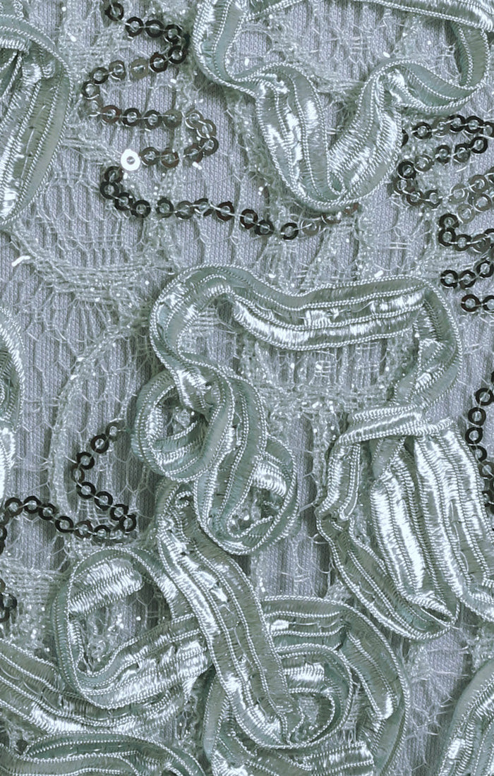 Long Soutache Sweetheart Neckline Dress with Cap Sleeves and Tulle Shawl